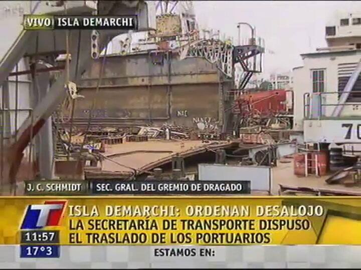 Los gremialistas de Dragado se resisten al desalojo de la isla Demarchi (TN)