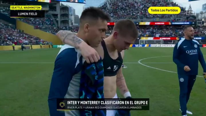 El abrazo entre Lautaro Martínez y Franco Mastantuono