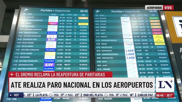 ATE realiza un paro nacional en los aeropuertos este martes 21 de abril