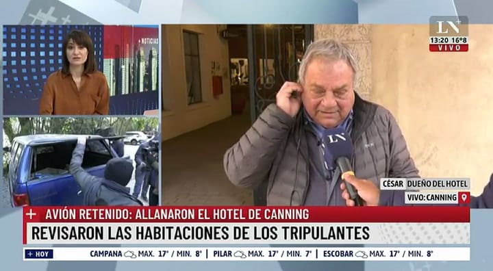 Habló el dueño del hotel donde se hospedan los tripulantes del avión venezolano retenido