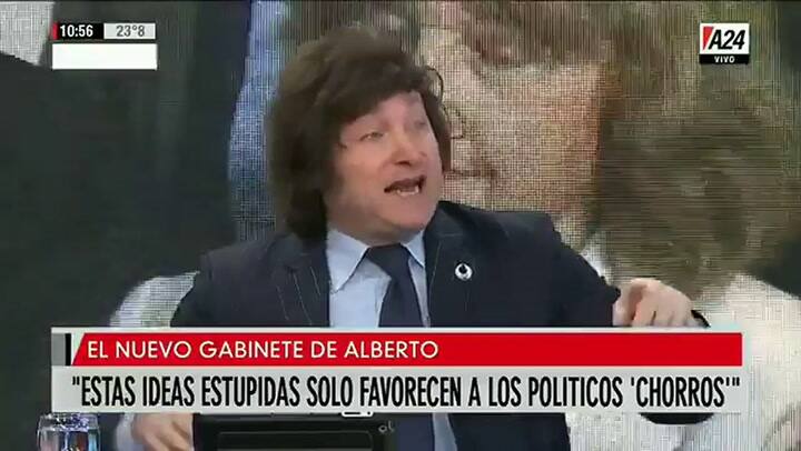 Javier Milei indignado por las supuestas mentiras sobre el indice de pobreza. Fuente: A24