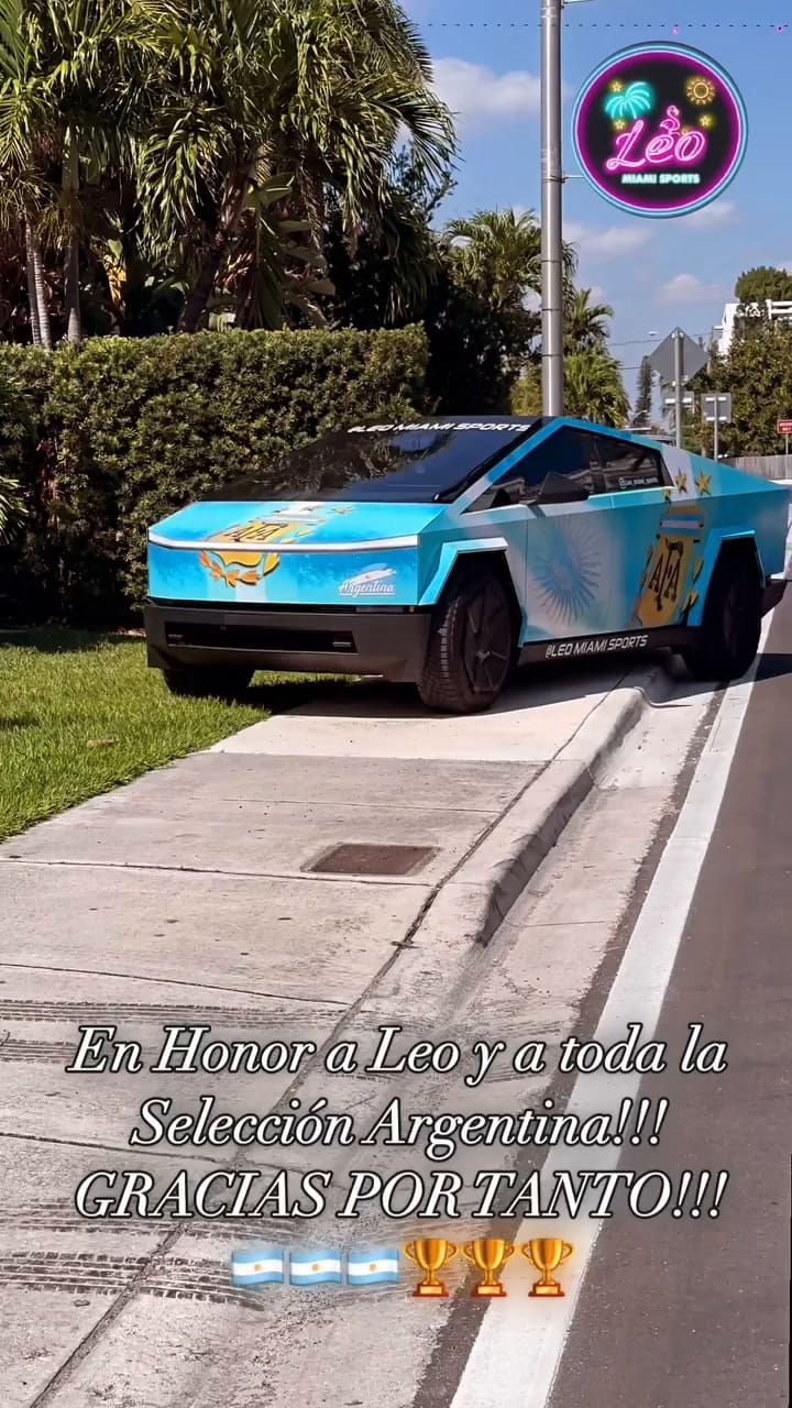 Una Cybertruck en honor a Lionel Messi y la selección argentina de fútbol