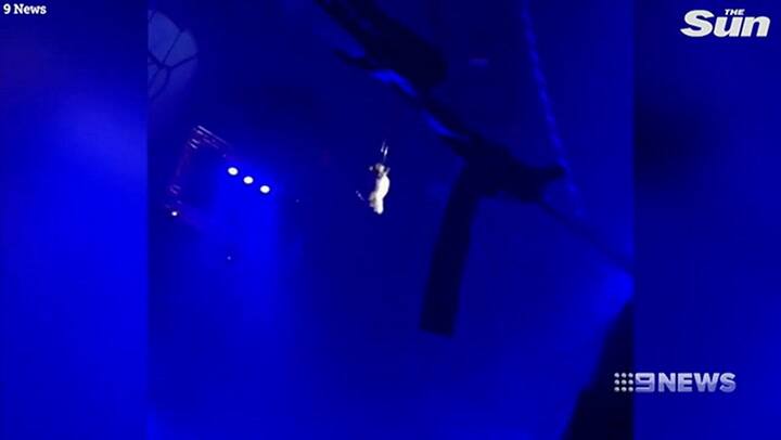 La acróbata se suelta del aro y cae al vacío - Fuente: Youtube