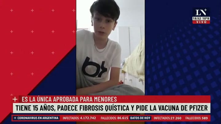 Necesita Pfizer: tiene 15 años, padece de Fibrosis Quística y pide la vacuna aprobada para menores