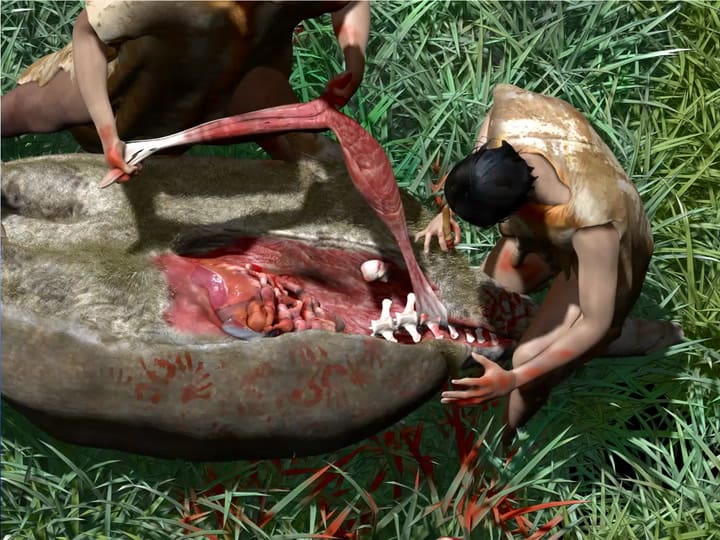 Animación de la interacción entre humanos y el gliptodonte