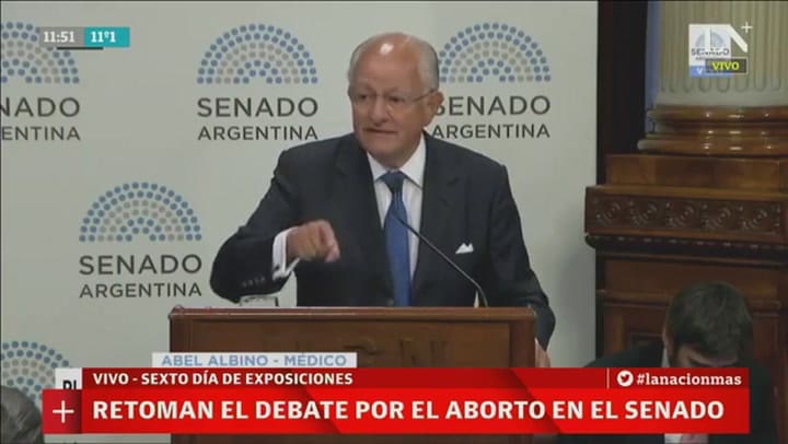 La presentación de Abel Albino en la sexta jornada de exposiciones sobre el aborto en el Senado