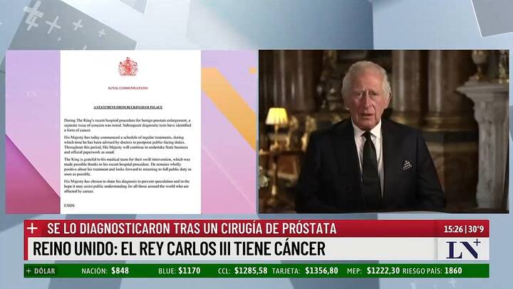 Anuncian que el rey Carlos tiene cancer