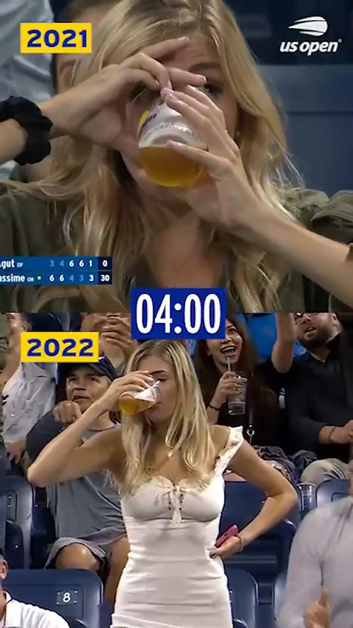 El momento icónico de una fan del US Open que toma fondos de cerveza