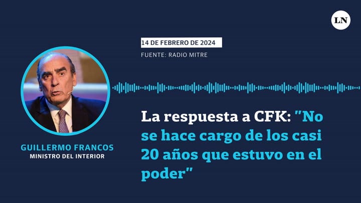La respuesta de Francos a CFK: ”No se hace cargo de los casi 20 años que estuvo en el poder”