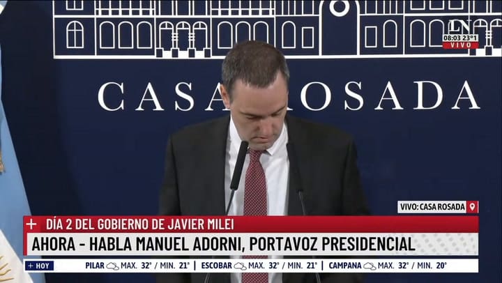 Dia 2 del gobierno de Javier Milei: el testimonio de Manuel Adorni, portavoz presidencial
