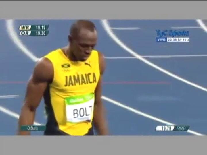 La reacción de Usain Bolt al cruzar la meta