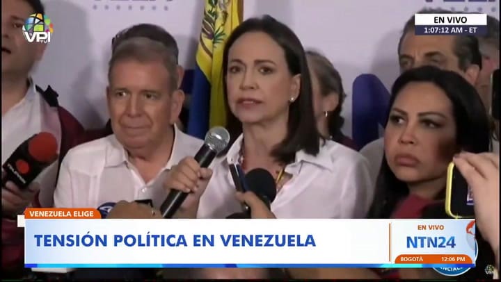 María Corina Machado desconoce el triunfo de Maduro: “Ganamos y todo el mundo lo sabe”
