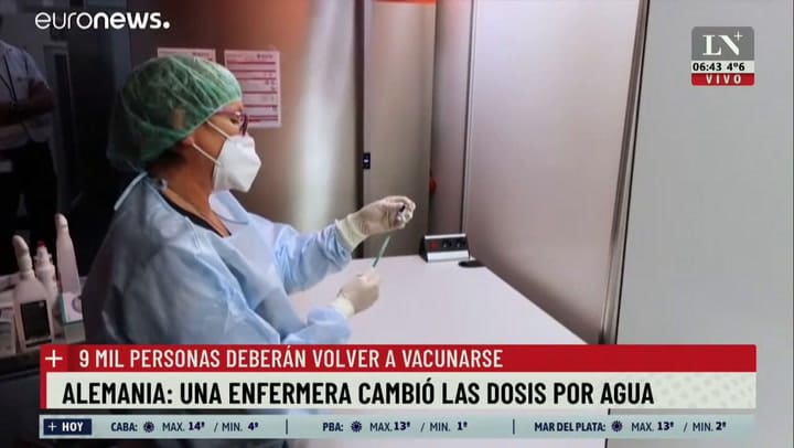 Vacunas: una enfermera cambió las dosis por agua