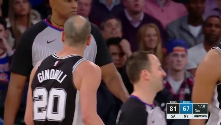 Ginóbili anotó un triple sin querer en la victoria de Los Spurs ante los Knicks