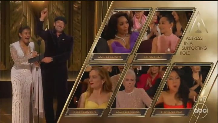 El momento en el que Jamie Lee Curtis gana el Oscar a la Mejor Actriz de Reparto