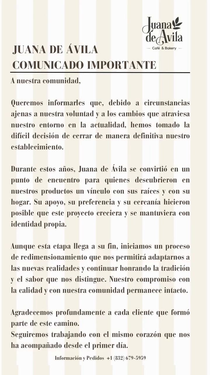 JUANA DE ÁVILA COMUNICADO IMPORTANTEA Nuestra Comunidad,Queremos Informarles Que, Debido A Circu