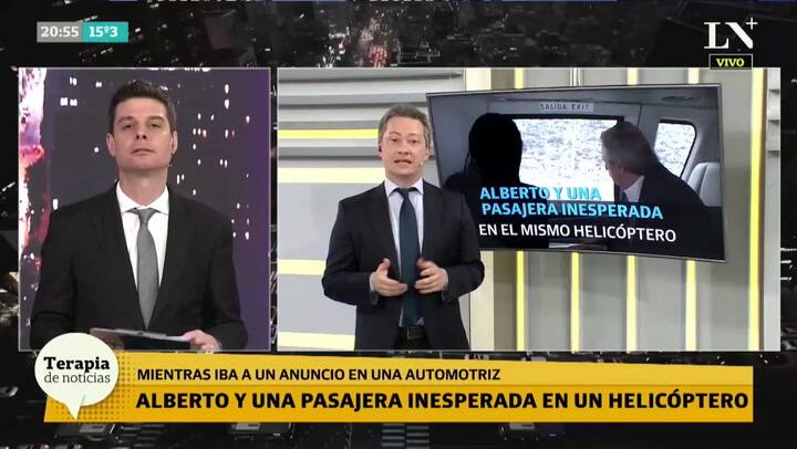 Alberto y una pasajera inesperada en el mismo helicóptero