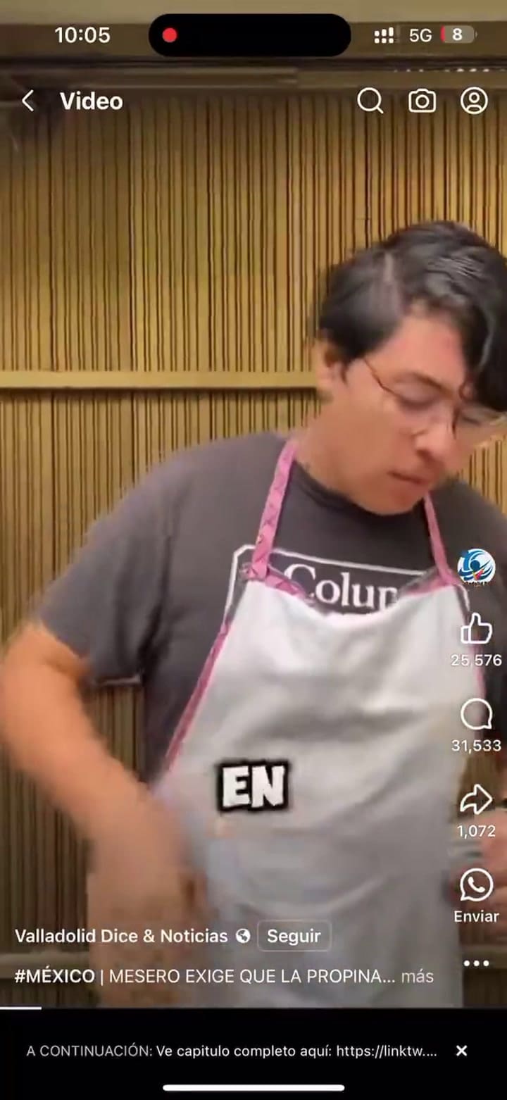 La reacción de un mozo ante una propina