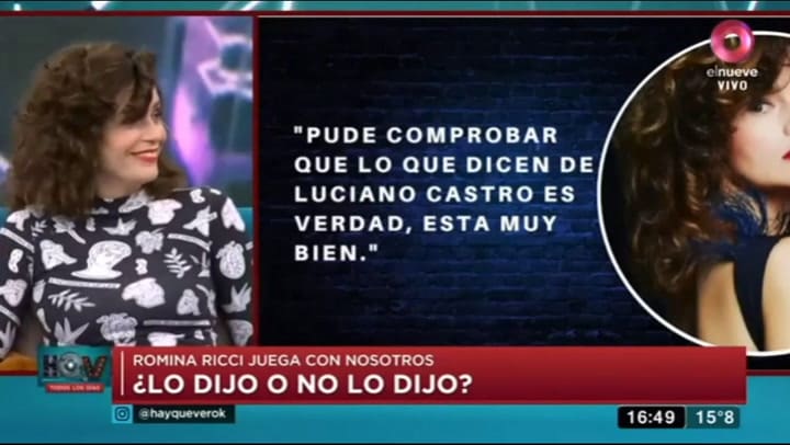 Romina Ricci se sinceró sobre su experiencia con Luciano Castro: 'Es una bomba' - Fuente: elnueve