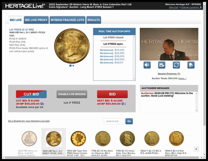 Así fue la subasta de la moneda de dólar del año 1849