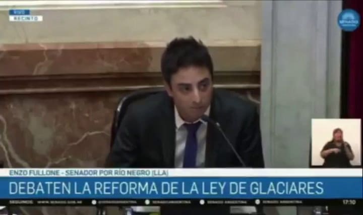 Polémico discurso de Enzo Fullone en el Senado sobre los glaciares