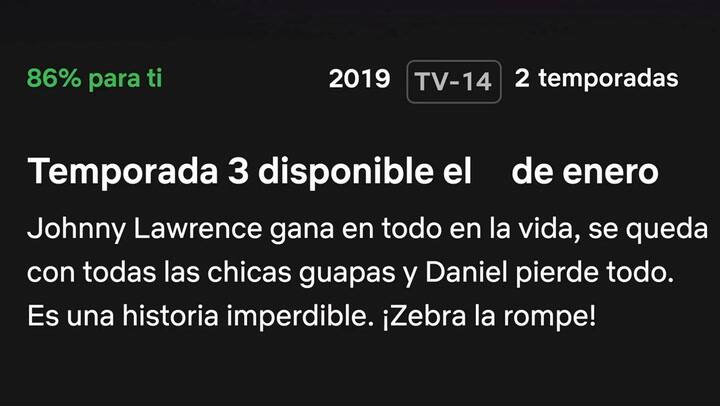 Cobra Kai temporada 3, fecha de estreno - Fuente: Netflix