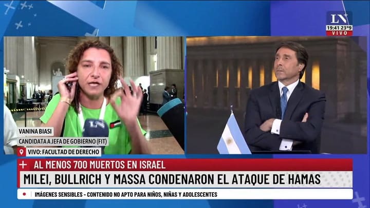 Cruce entre Vanina Biasi y Eduardo Feinmann por la guerra entre Israel y Hamas