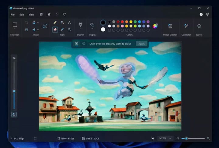 Las funciones de edición con IA del Paint de WIndows 11