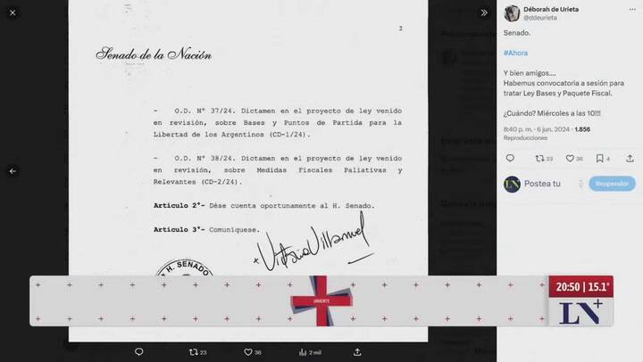 Hay Convocatoria Para Tratar La Ley Bases Será El 12 De Junio A Las 10 Am.