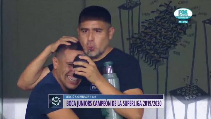 El relajado festejo de Juan Román Riquelme - Fuente: Fox Sports