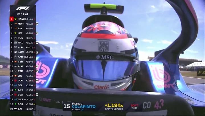 La vuelta de Colapinto en la primera práctica de Silverstone