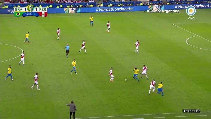 Gabriel Jesús no perdonó y marcó el 2-1 ante Perú - Fuente: Tv pública