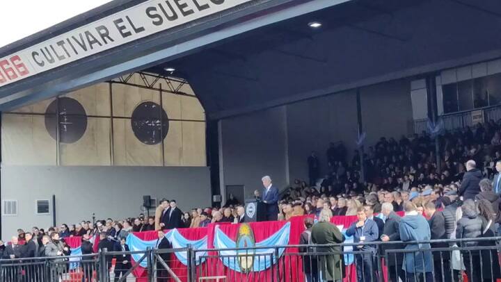 El presidente de la SRA, Nicolás Pino, en el acto inaugural de la Exposición Rural