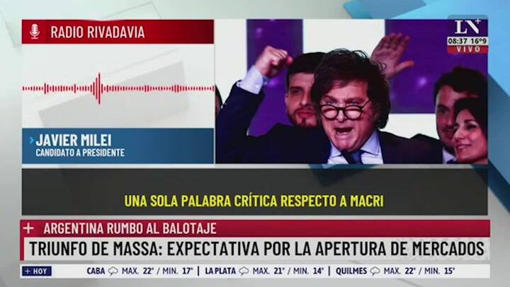 Javier Milei se mostró optimista de cara al ballottage y dijo que está “dispuesto a escuchar a Macri”