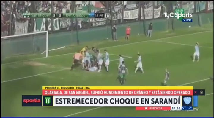 El defensor de San Miguel que sufrió un terrible golpe en la cabeza