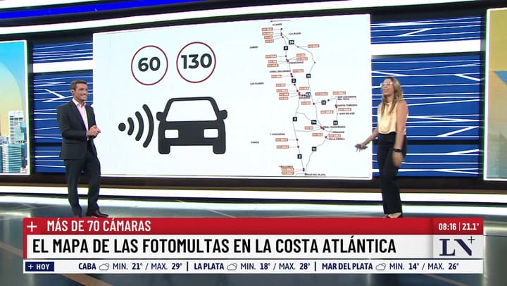 El mapa de las fotomultas en la Costa Atlantica