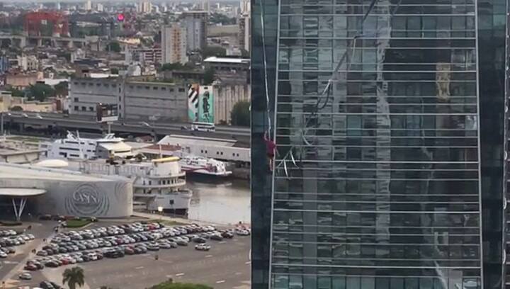 Los highliners que marcaron el récord urbano para la Argentina