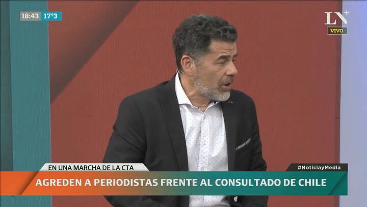 Fuerte agresión a periodistas de LN+ frente al consulado de Chile