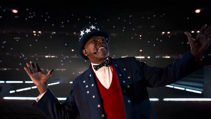 Samuel L. Jackson en el halftime show del Super Bowl con Kendrick Lamar