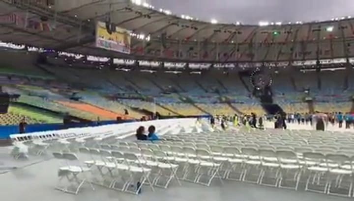 Ensayo general de la ceremonia de cierre, donde Paula Pareto será abanderada