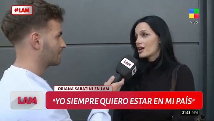 Oriana Sabatini se refirió a la posibilidad de regresar a la Argentina