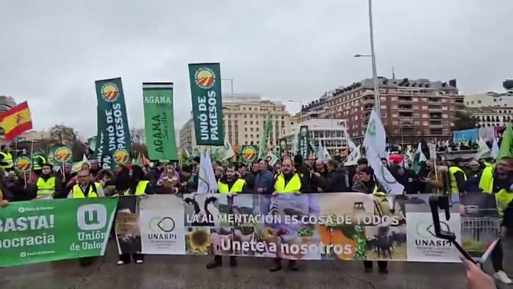 Miles de agricultores y cientos de tractores protestaron en Madrid contra el acuerdo Mercosur-UE