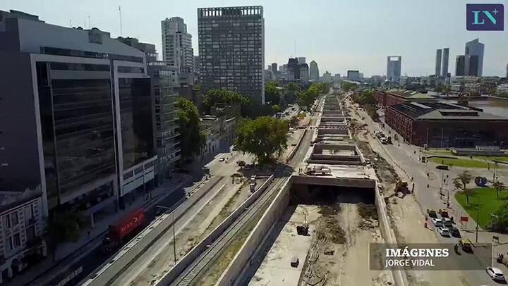 Las obras del Paseo del Bajo, desde el drone de LA NACION