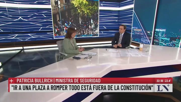 Patricia Bullrich: lo que pasó el miércoles está por fuera de la Constitución