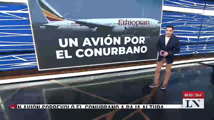 El avion de Ethiopian Airlines que sobrevolo el conurbano