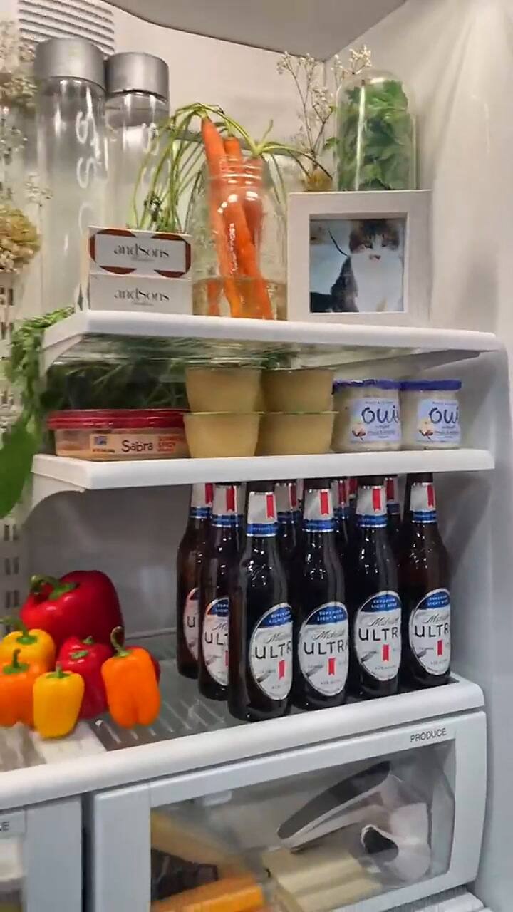 La tiktoker causó revuelo en las redes por los adornos de su refrigerador