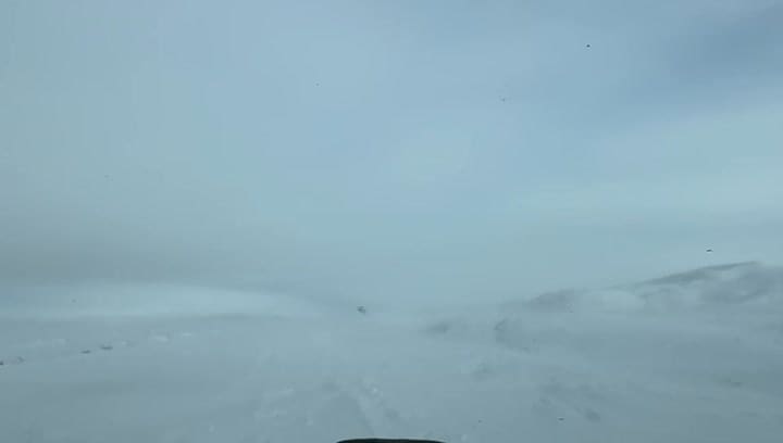 El auto del turista antes de quedar atascado en la nieve