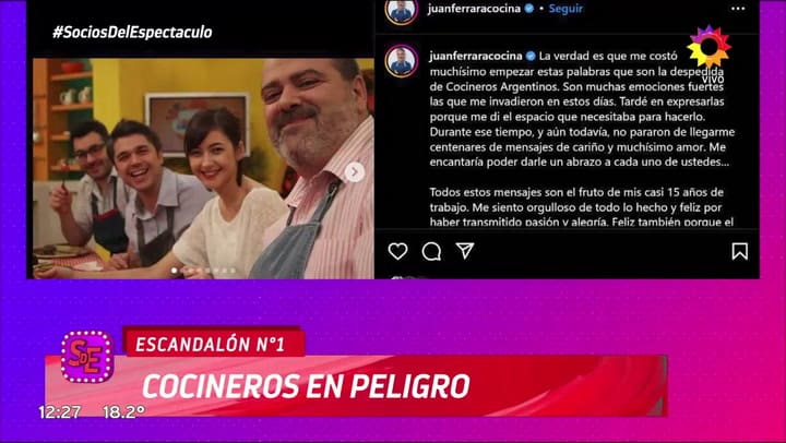 El motivo por el que Juan Ferrara abandonó Cocineros Argentinos