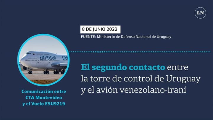 El segundo contacto entre la torre de control de Uruguay y el avión venezolano-iraní