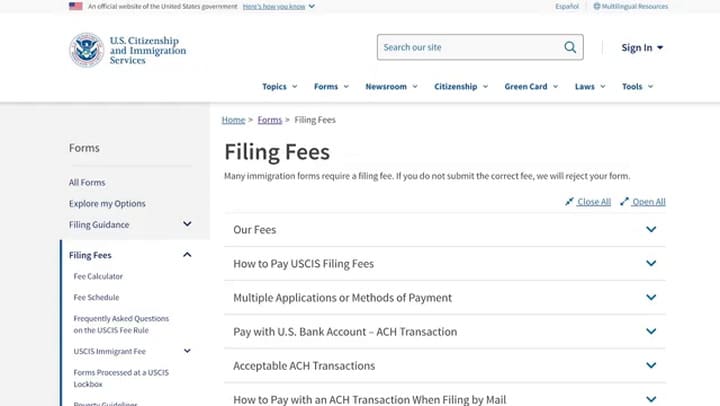 Qué y cómo pagar un formulario de Uscis